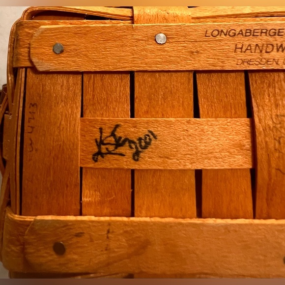 Rare Longaberger Hand Woven With Leather Strap And Trim Basket Purse Signed 2001 - Picture 6 of 14